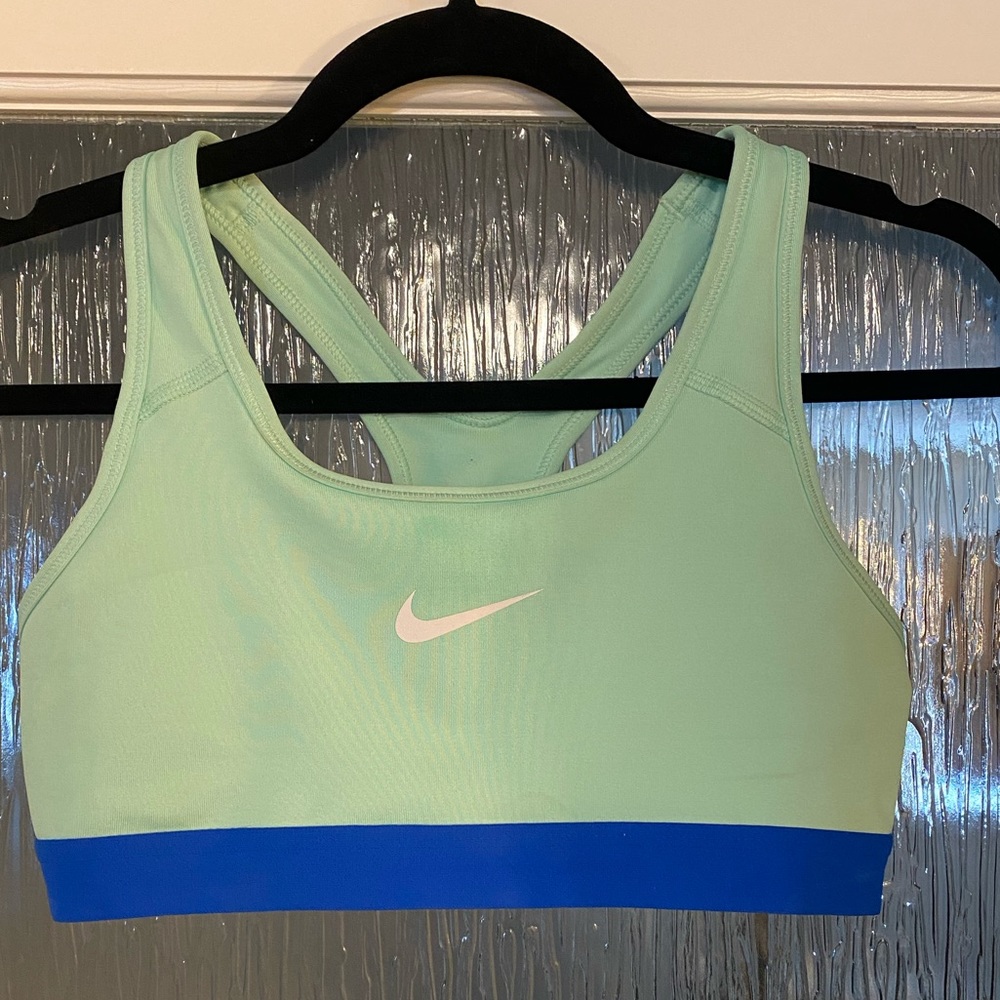 Nike Dri-Fit Sports Bra, Light Aqua Blue, Royal Blue Band, Size Small, EUC - Picture 3 of 5